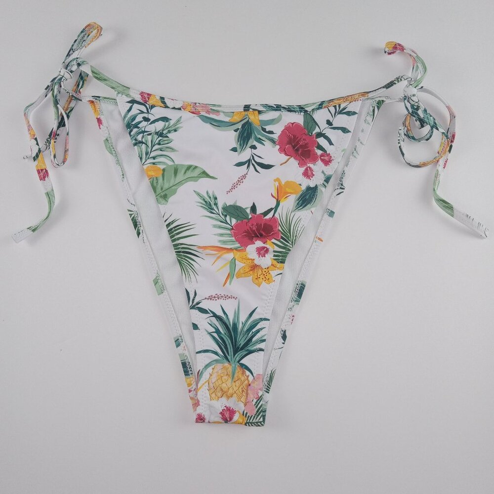 Missguided Women's Tie Side Bikini Bottom Size 4 White Floral Print Swim